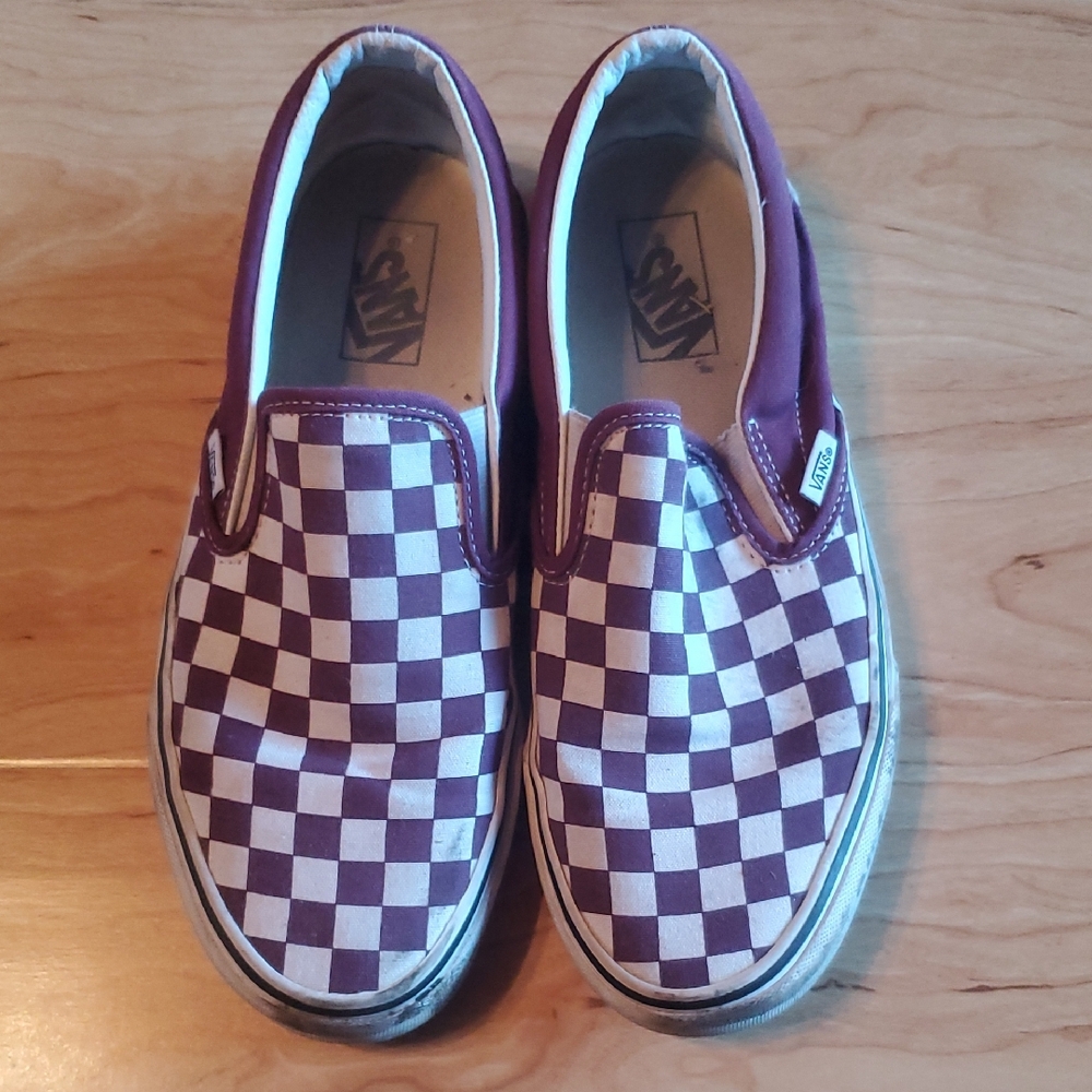 Vans Purple and White Checkered Slip-On Sneakers